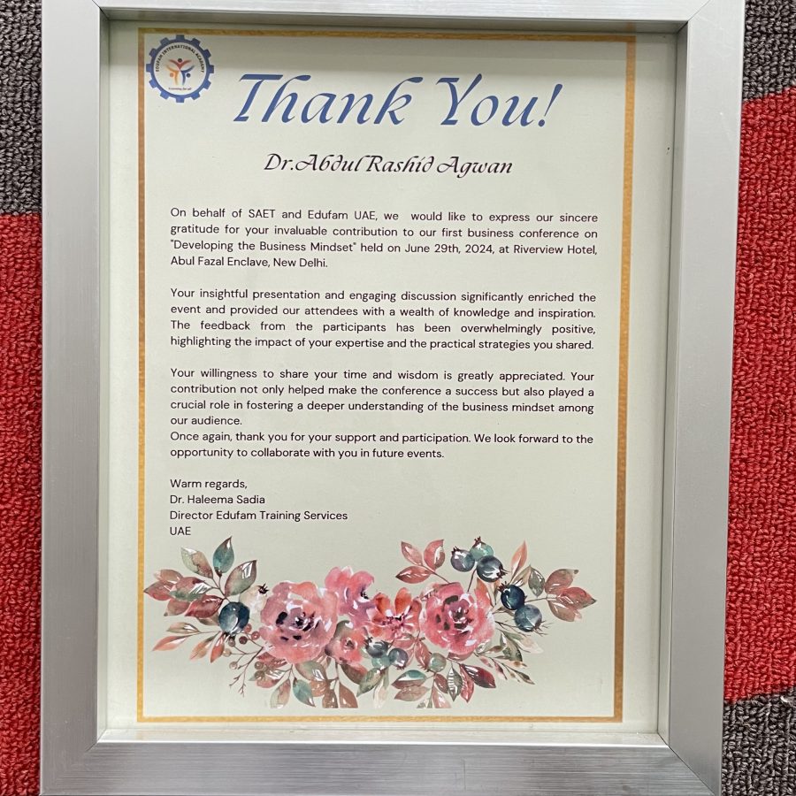 Contribution to Conference on Developing the Business Mindset, Riverview Hotel, New Delhi